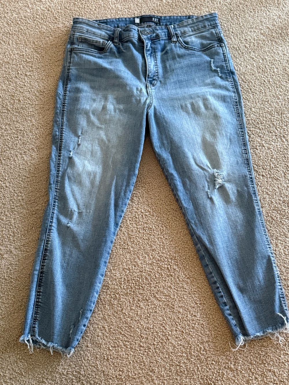 KUT From The Kloth Distressed Raw Hem Cropped Jeans Size 12